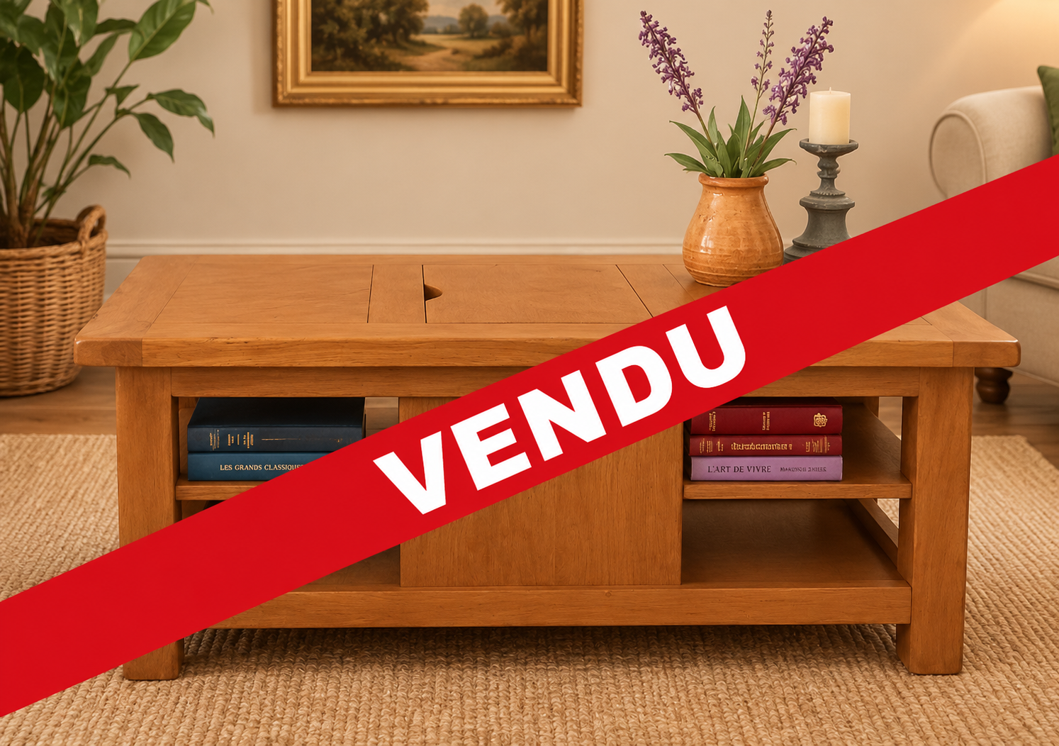 Lire la suite à propos de l’article Table basse en chêne massif avec coffre vendu